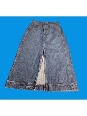 J.Crew Womens Denim Midi Skirt 8 Blue 100% Cotton Made In Vietnam front slit